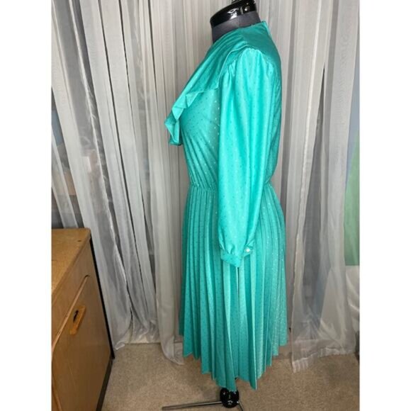 Dress draped front aqua blue green 1980s - Picture 5 of 9